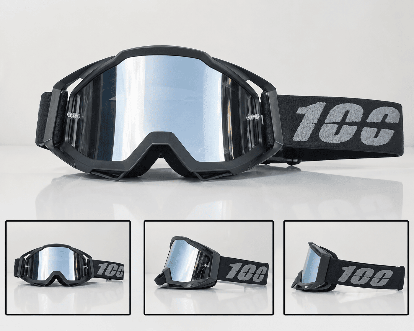 Black and silver mirrored goggles available in the bundle