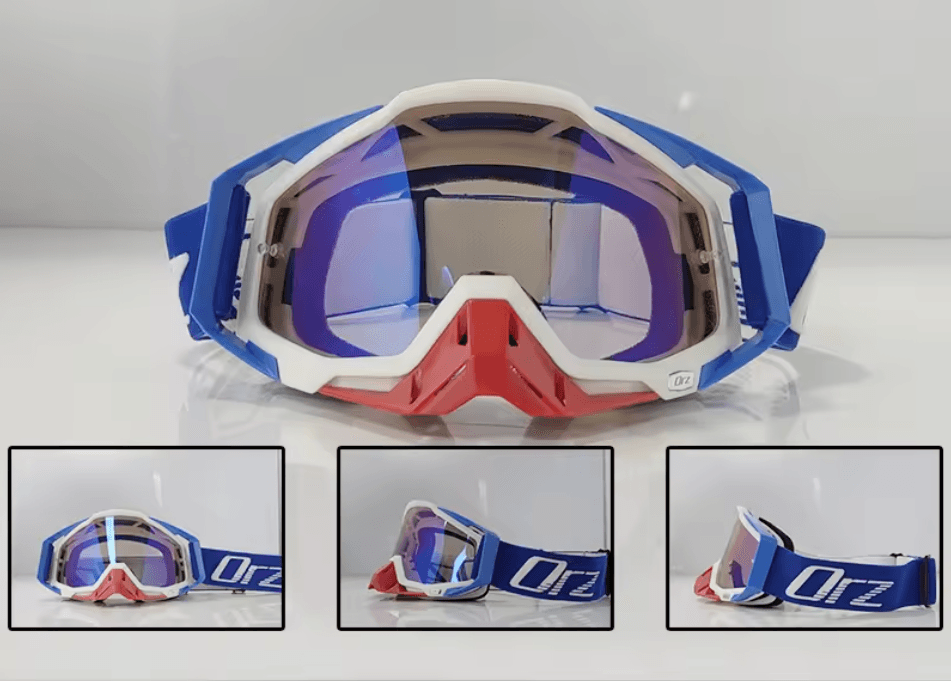 Blue and black APEX MOTO goggles available in the bundle