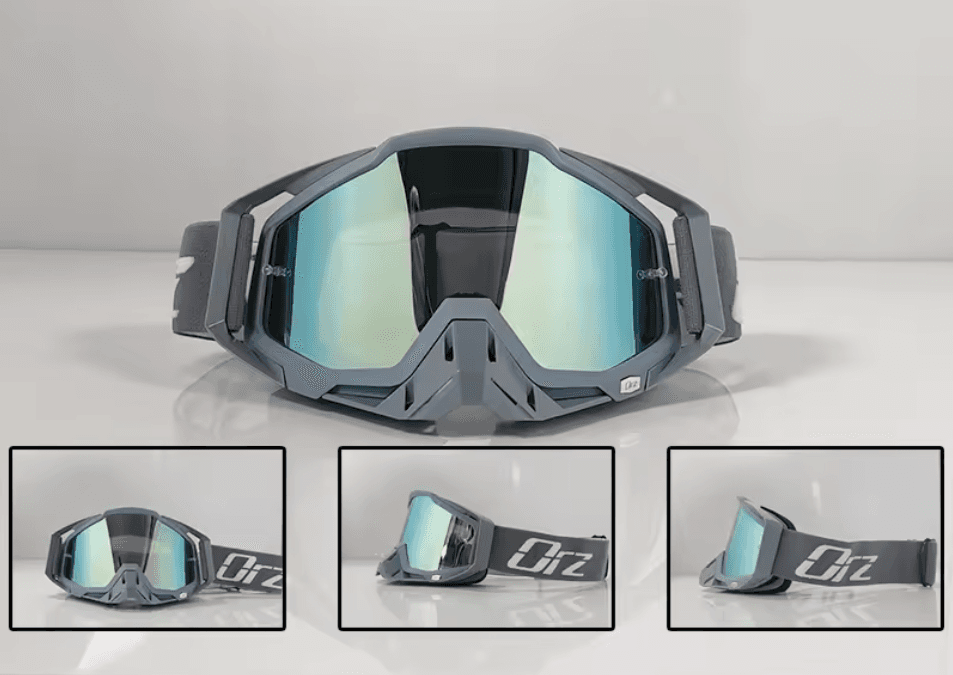 ORZ motocross goggles with a grey frame and ice mirrored lens